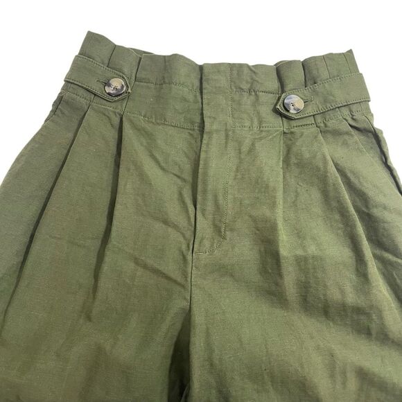 Zara Paperbag Waist Linen Blend Barrel Leg Pants Size MEDIUM Army Olive Green - Picture 3 of 8